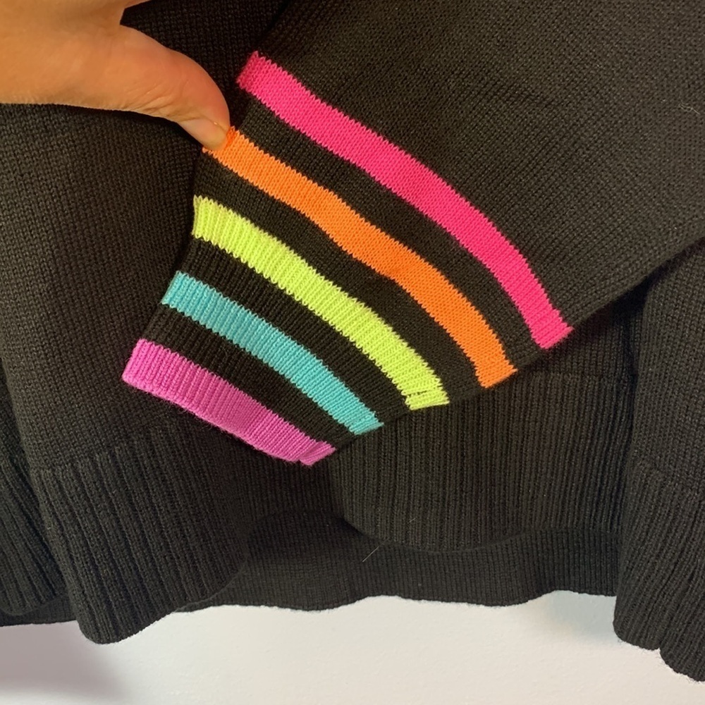 PLACE size 14 XL black sweater neon rainbow stars striped rainbow cuffs - Picture 3 of 10